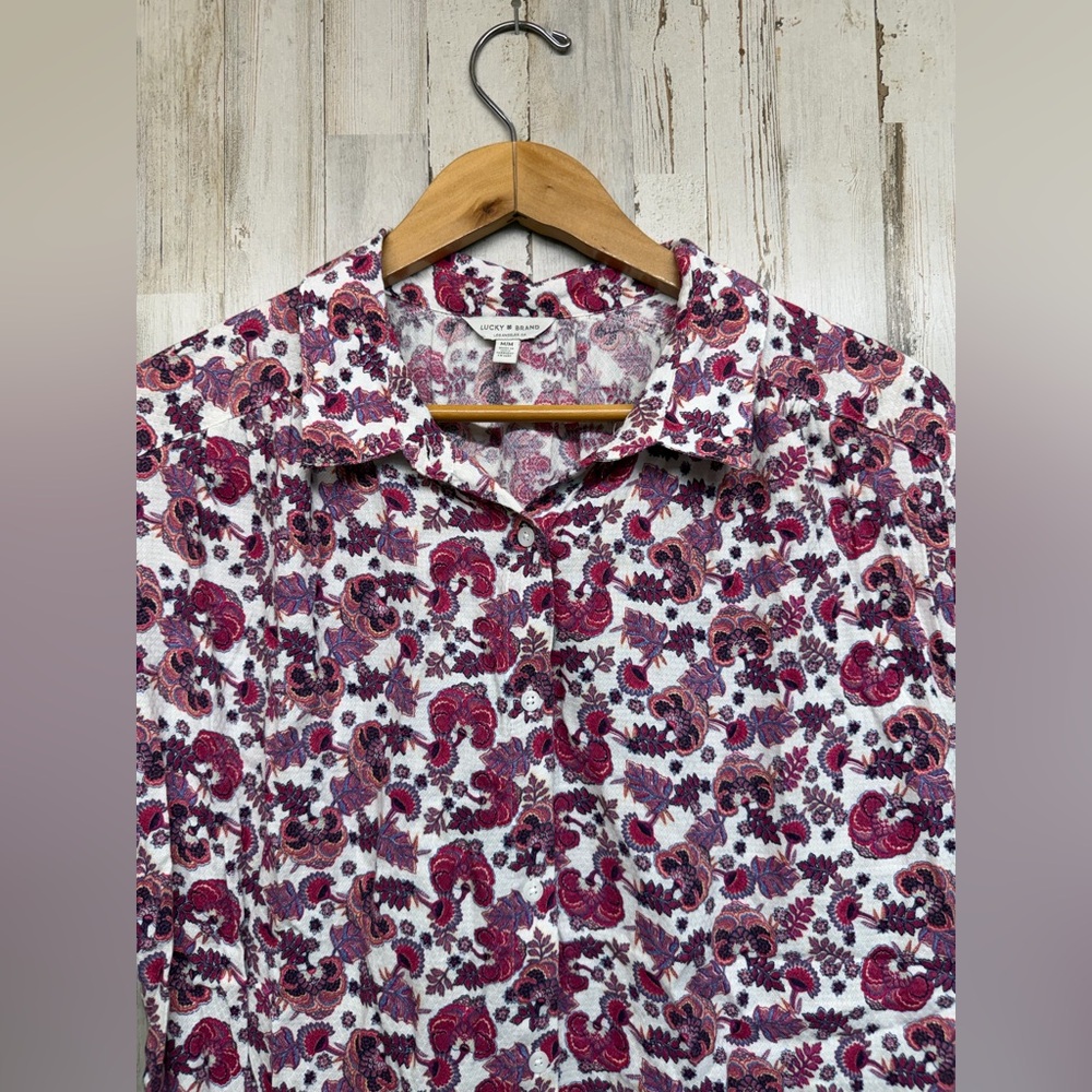 Lucky Brand Womens Pink Floral Paisley Short Sleeve Button Down Shirt Size M - Picture 2 of 6